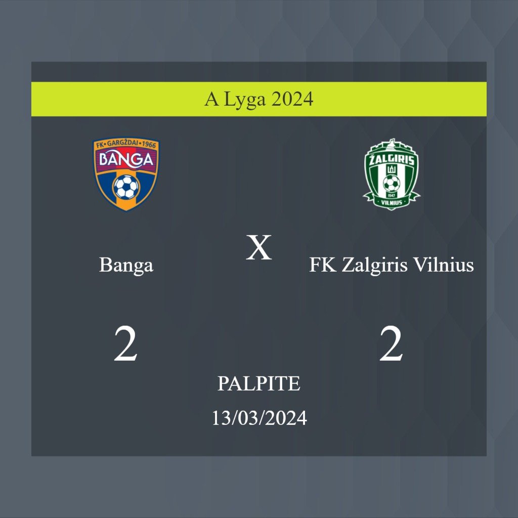 Banga x FK Zalgiris Vilnius palpite: caso empate nesta quarta-feira 13/03/2024; saiba onde assistir - Jogos de hoje