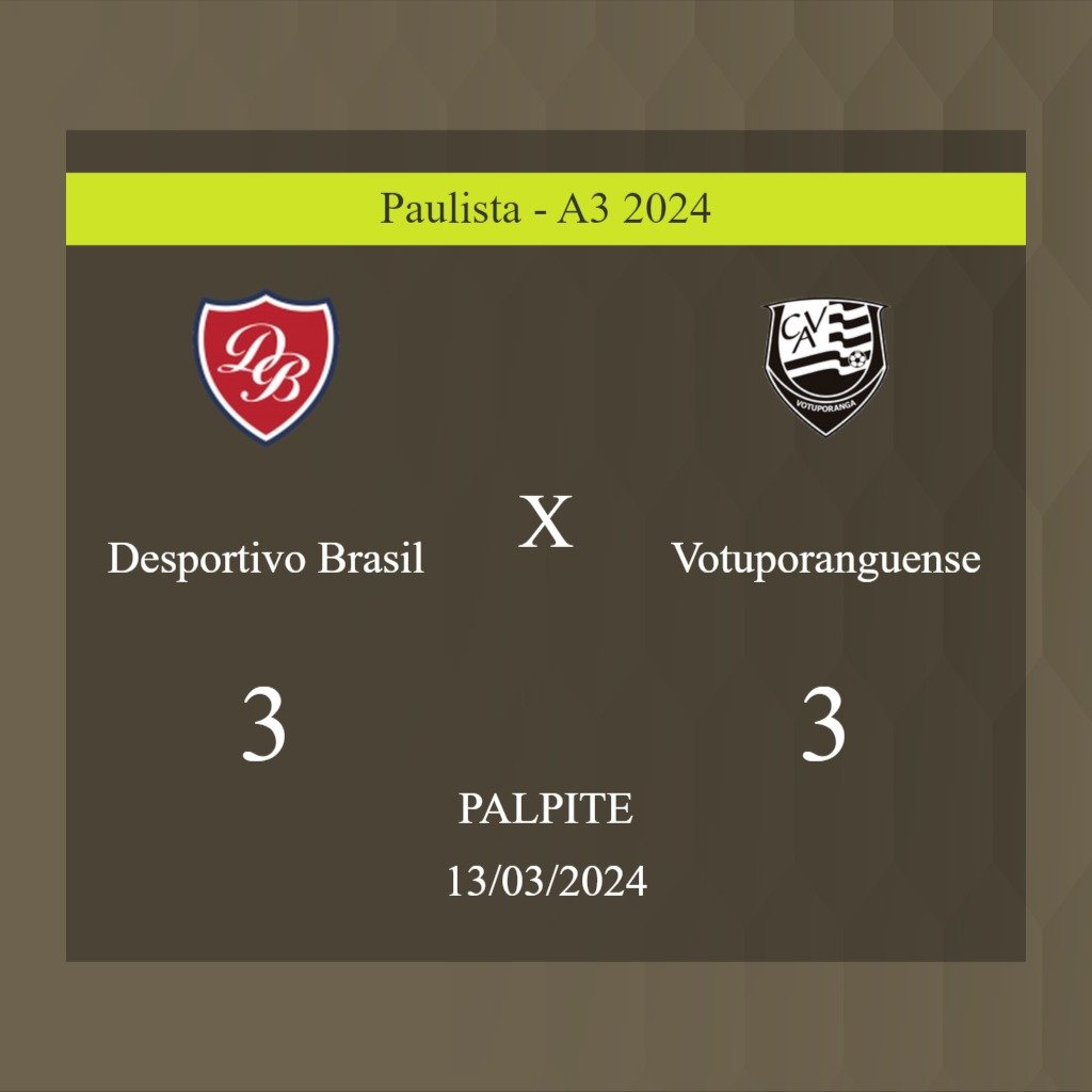 Desportivo Brasil x Votuporanguense palpite: caso empate nesta quarta-feira 13/03/2024; saiba onde assistir - Jogos de hoje