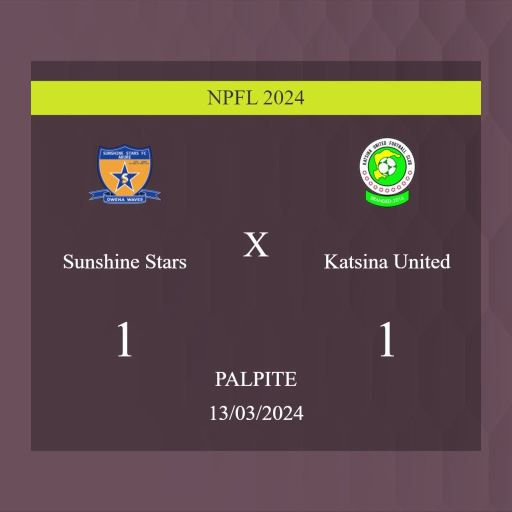 Sunshine Stars x Katsina United palpite: caso empate nesta quarta-feira 13/03/2024; saiba onde assistir - Jogos de hoje